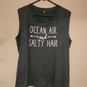 Women's Sleeveless Graphic Top - Dark Gray/ Green